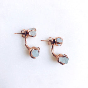 Raw Aquamarine Dual Stud Earrings in Rose Gold - Crystal Of A Kind