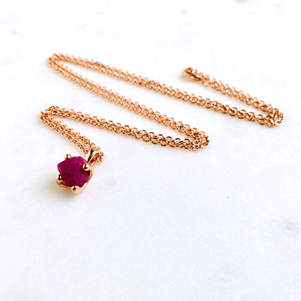 Raw Ruby Necklace in Rose Gold - Crystal Of A Kind