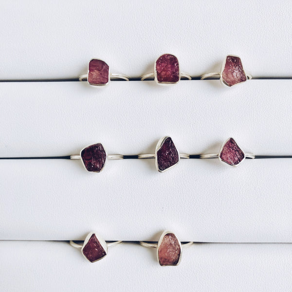 Raw Pink Tourmaline Gemstone Ring in 925 Sterling Silver - Crystal Of A Kind