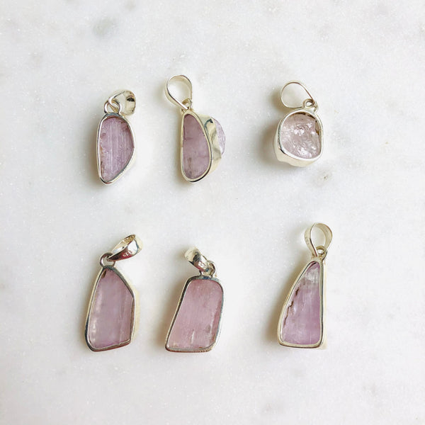 Raw Kunzite Pendant in 925 Sterling Silver
