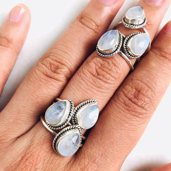 Moonstone Teardrop Ring in 925 Sterling Silver - Crystal Of A Kind