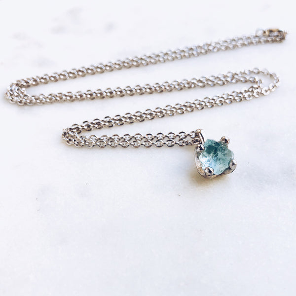 Raw Aquamarine Necklace in Silver - Crystal Of A Kind