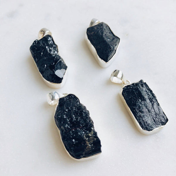 Black Tourmaline Pendant in 925 Sterling Silver