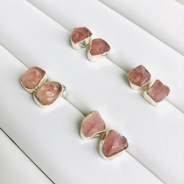 Raw Rose Quartz Stud Earrings in 925 Sterling Silver - Crystal Of A Kind