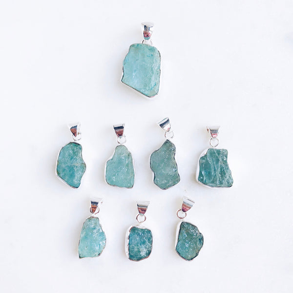 Raw Aquamarine Pendant in 925 Sterling Silver - Crystal Of A Kind