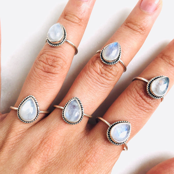 Moonstone Teardrop Ring in 925 Sterling Silver - Crystal Of A Kind