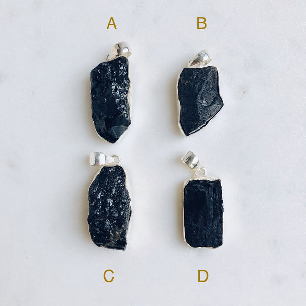 Black Tourmaline Pendant in 925 Sterling Silver