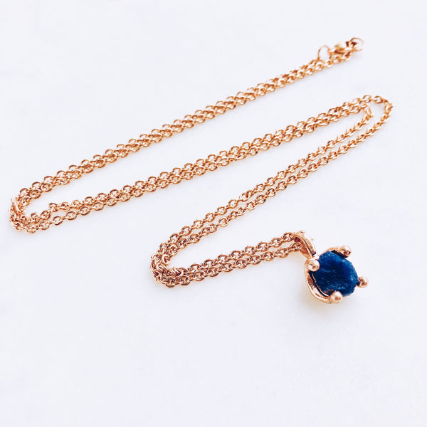 Raw Sapphire Necklace in Rose Gold - Crystal Of A Kind