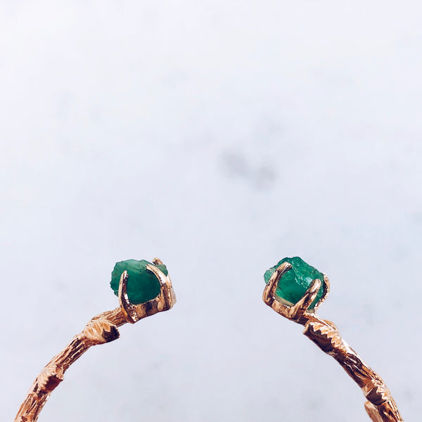 Raw Emerald Leaves Bangle in Rose Gold - Crystal Of A Kind