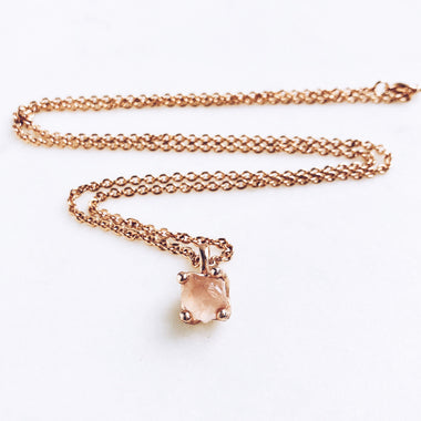 Raw Rose Quartz Necklace in Rose Gold - Crystal Of A Kind