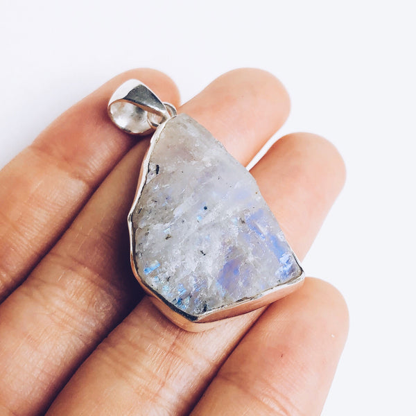 Raw Moonstone Pendant in 925 Sterling Silver - Crystal Of A Kind