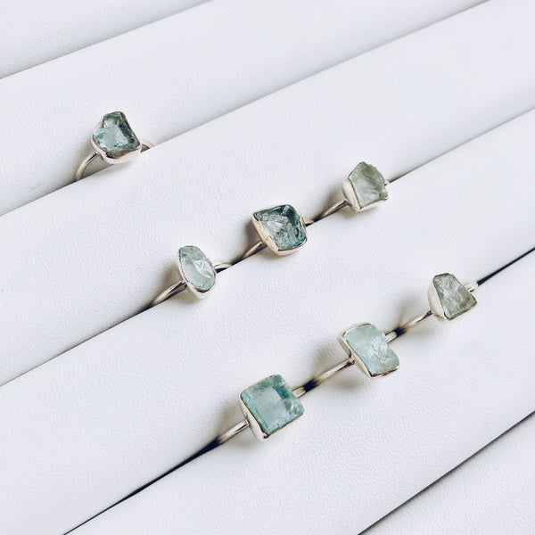 Raw Aquamarine Rings in 925 Sterling Silver - Crystal Of A Kind