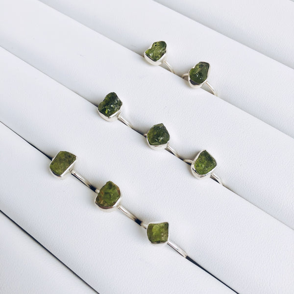 Raw Peridot Gemstone Ring in 925 Sterling Silver - Crystal Of A Kind