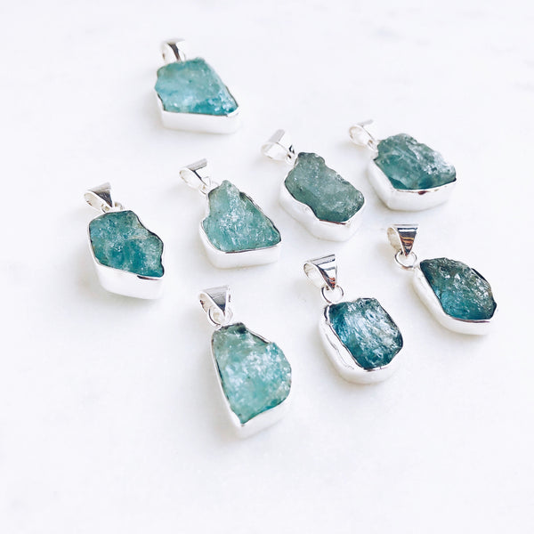 Raw Aquamarine Pendant in 925 Sterling Silver - Crystal Of A Kind