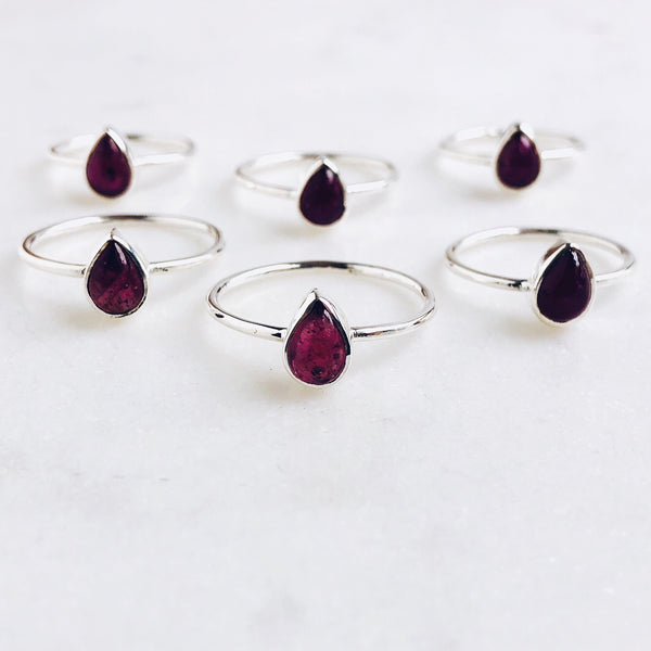 Ruby Teardrop Ring in 925 Sterling Silver - Crystal Of A Kind