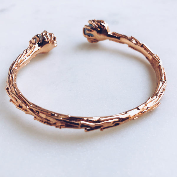 Raw Aquamarine Coral Reef Bangle in Rose Gold - Crystal Of A Kind