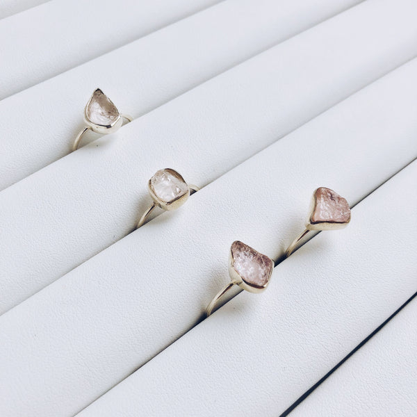 Raw Rose Quartz Gemstone Ring in 925 Sterling Silver - Crystal Of A Kind