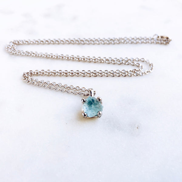 Raw Aquamarine Necklace in Silver - Crystal Of A Kind