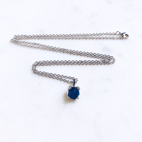 Raw Sapphire Necklace in Silver - Crystal Of A Kind