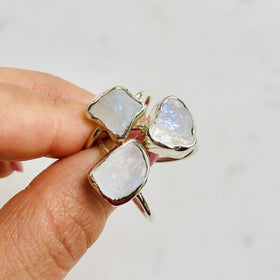 Fine Raw Moonstone Gemstone Ring in 925 Sterling Silver