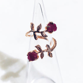 Raw Ruby Twisted Leaves Ring in Rose Gold - Crystal Of A Kind