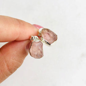 Raw Rose Quartz Stud Earrings in 925 Sterling Silver - Crystal Of A Kind