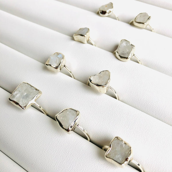 Fine Raw Moonstone Gemstone Ring in 925 Sterling Silver