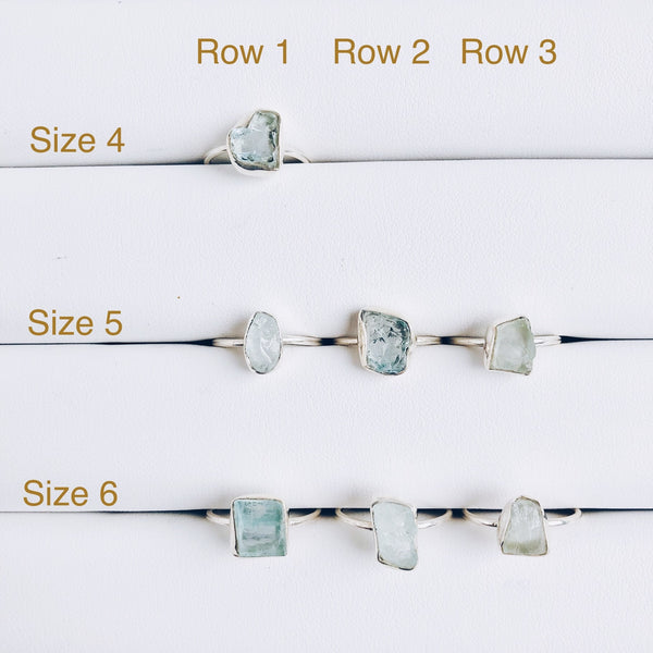 Raw Aquamarine Rings in 925 Sterling Silver - Crystal Of A Kind