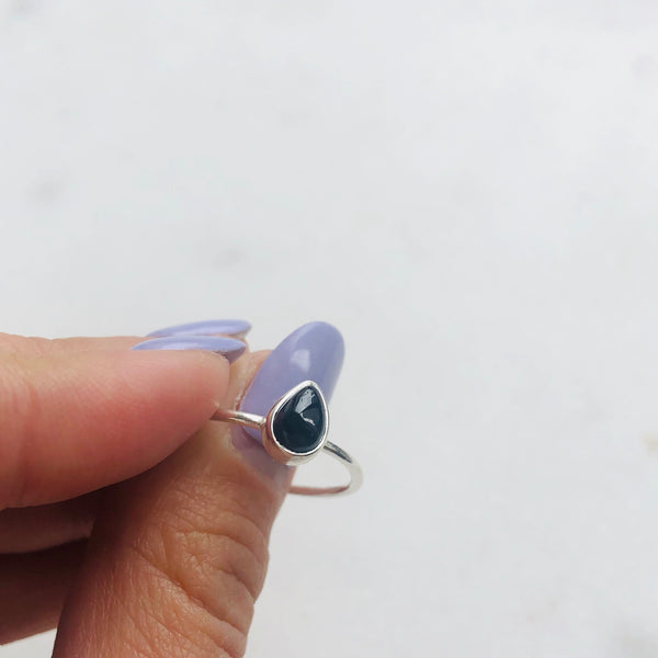 Black Tourmaline Teardrop Ring in 925 Sterling Silver - Crystal Of A Kind