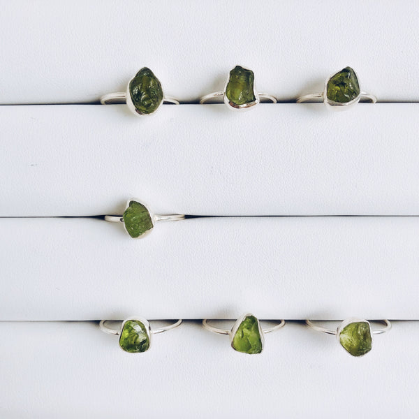 Raw Peridot Gemstone Ring in 925 Sterling Silver - Crystal Of A Kind