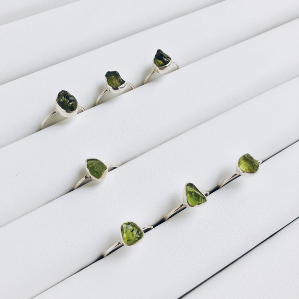 Raw Peridot Gemstone Ring in 925 Sterling Silver - Crystal Of A Kind
