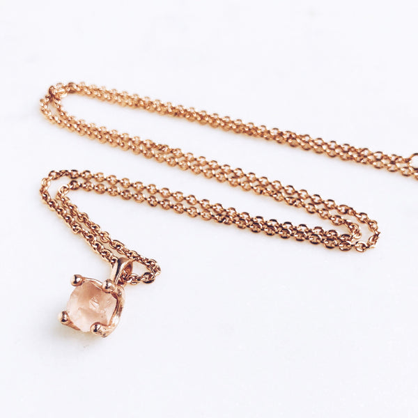 Raw Rose Quartz Necklace in Rose Gold - Crystal Of A Kind