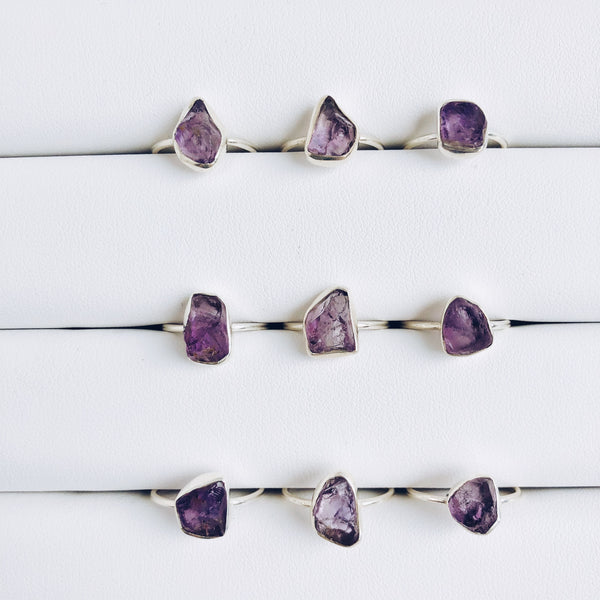 Raw Amethyst Gemstone Ring in 925 Sterling Silver - Crystal Of A Kind