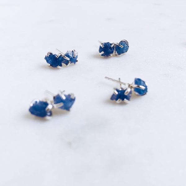 Raw Tanzanite Stud Earrings in 925 Sterling Silver - Crystal Of A Kind