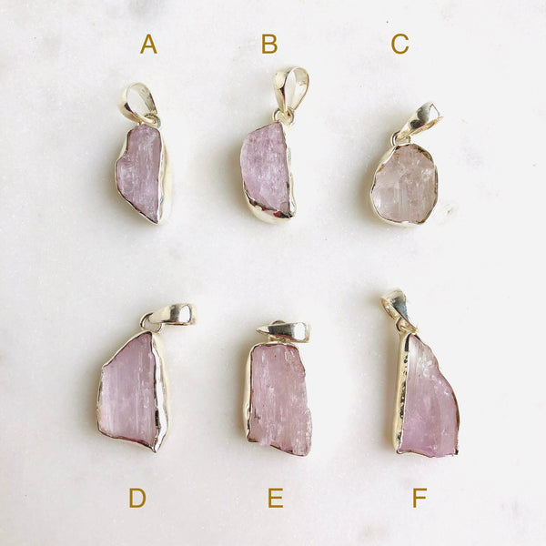 Raw Kunzite Pendant in 925 Sterling Silver