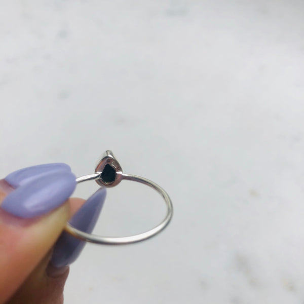 Black Tourmaline Teardrop Ring in 925 Sterling Silver - Crystal Of A Kind