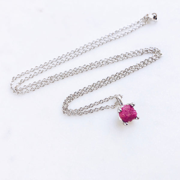 Raw Ruby Necklace in Silver - Crystal Of A Kind