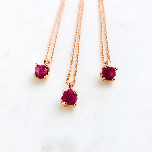 Raw Ruby Necklace in Rose Gold - Crystal Of A Kind
