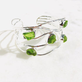 Raw Peridot Bangle in 925 Sterling Silver - Crystal Of A Kind