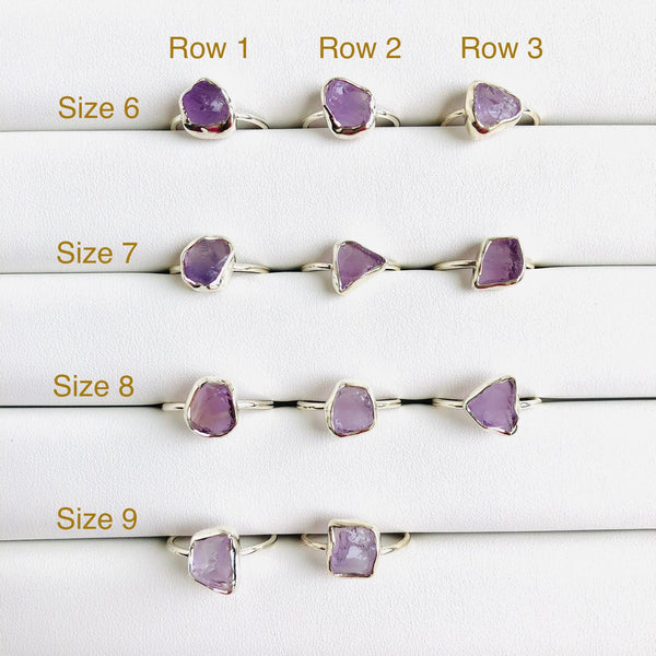 Fine Raw Amethyst Gemstone Ring in 925 Sterling Silver