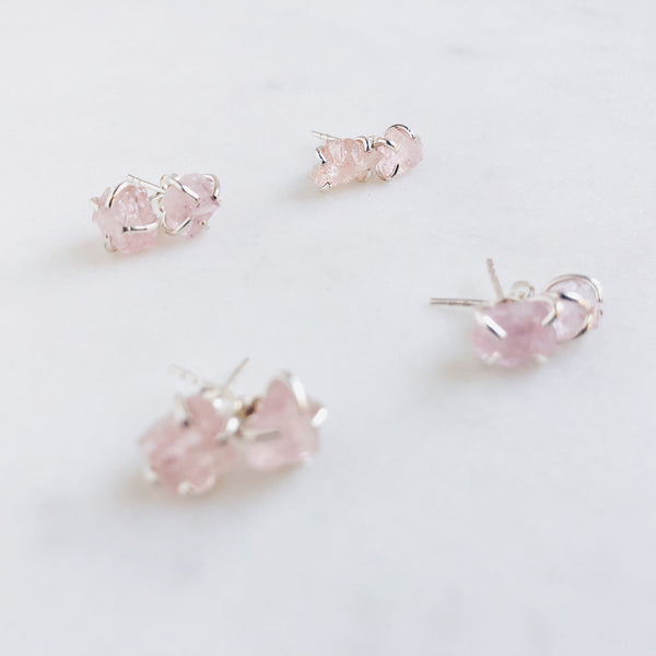 Raw Morganite Stud Earrings in 925 Sterling Silver - Crystal Of A Kind