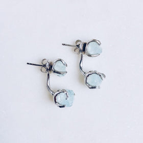 Raw Aquamarine Dual Stud Earrings in Silver - Crystal Of A Kind