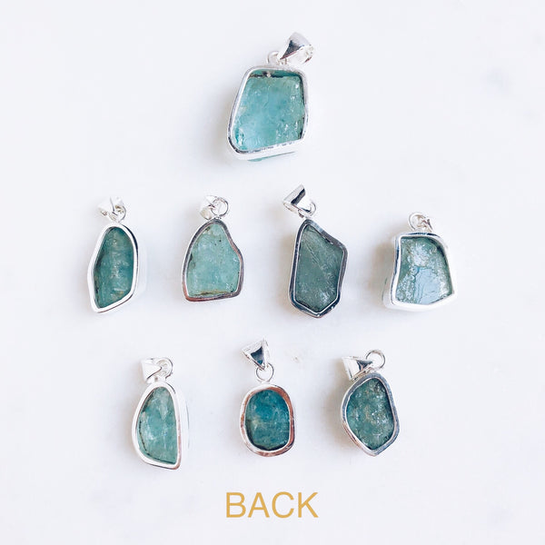 Raw Aquamarine Pendant in 925 Sterling Silver - Crystal Of A Kind