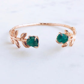 Raw Emerald Leaves Bangle in Rose Gold - Crystal Of A Kind