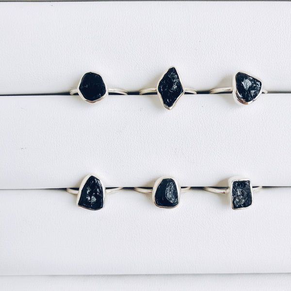 Raw Black Tourmaline Gemstone Ring in 925 Sterling Silver - Crystal Of A Kind