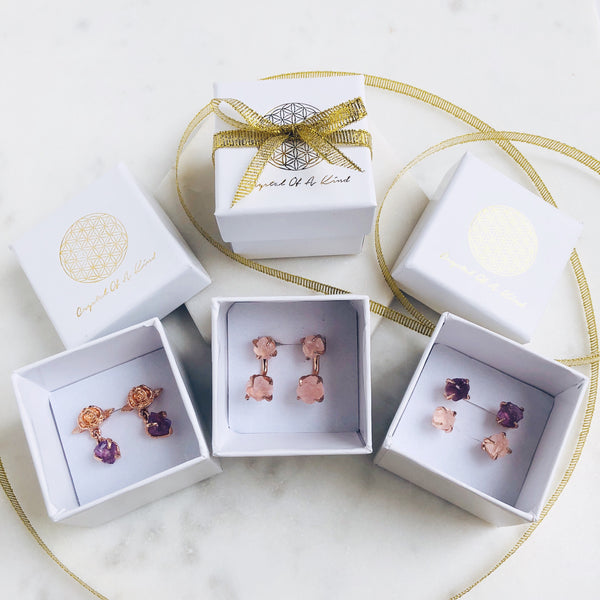 Raw Ruby Dual Stud Earrings in Rose Gold - Crystal Of A Kind