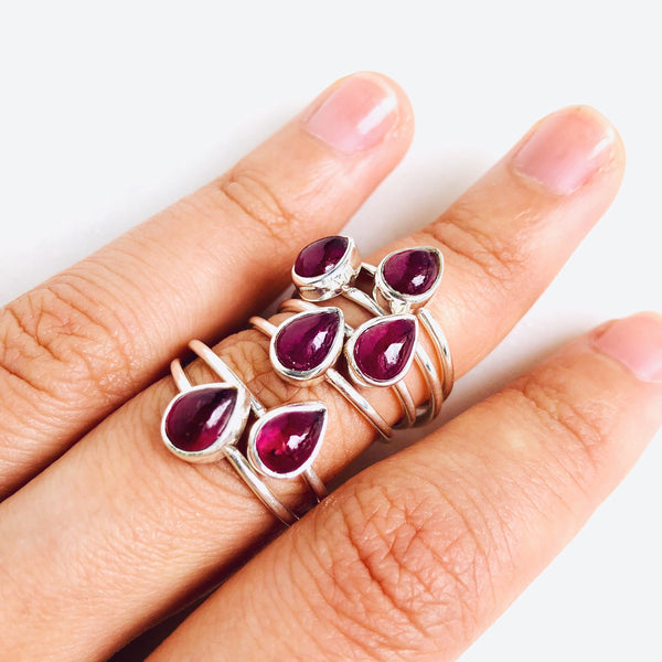 Ruby Teardrop Ring in 925 Sterling Silver - Crystal Of A Kind
