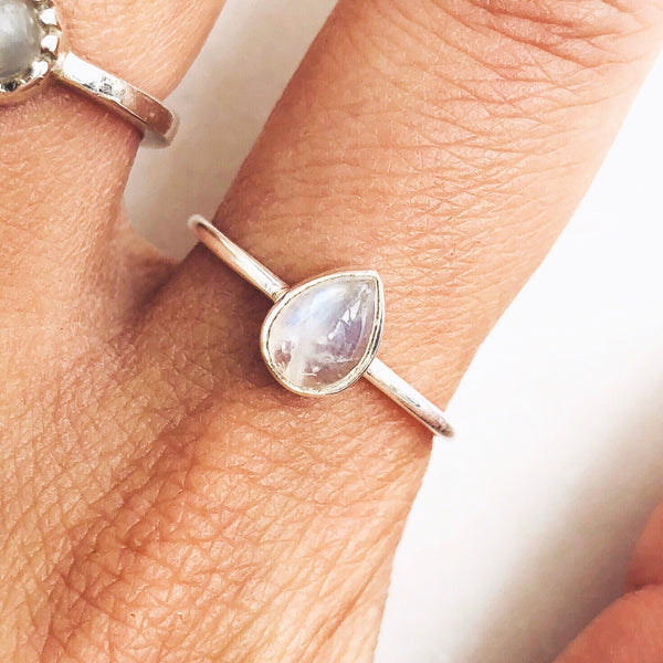 Moonstone Teardrop Ring in 925 Sterling Silver - Crystal Of A Kind