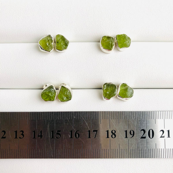 Raw Peridot Stud Earrings in 925 Sterling Silver - Crystal Of A Kind