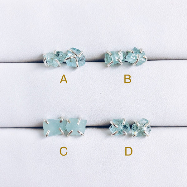 Raw Aquamarine Stud Earrings in 925 Sterling Silver - Crystal Of A Kind